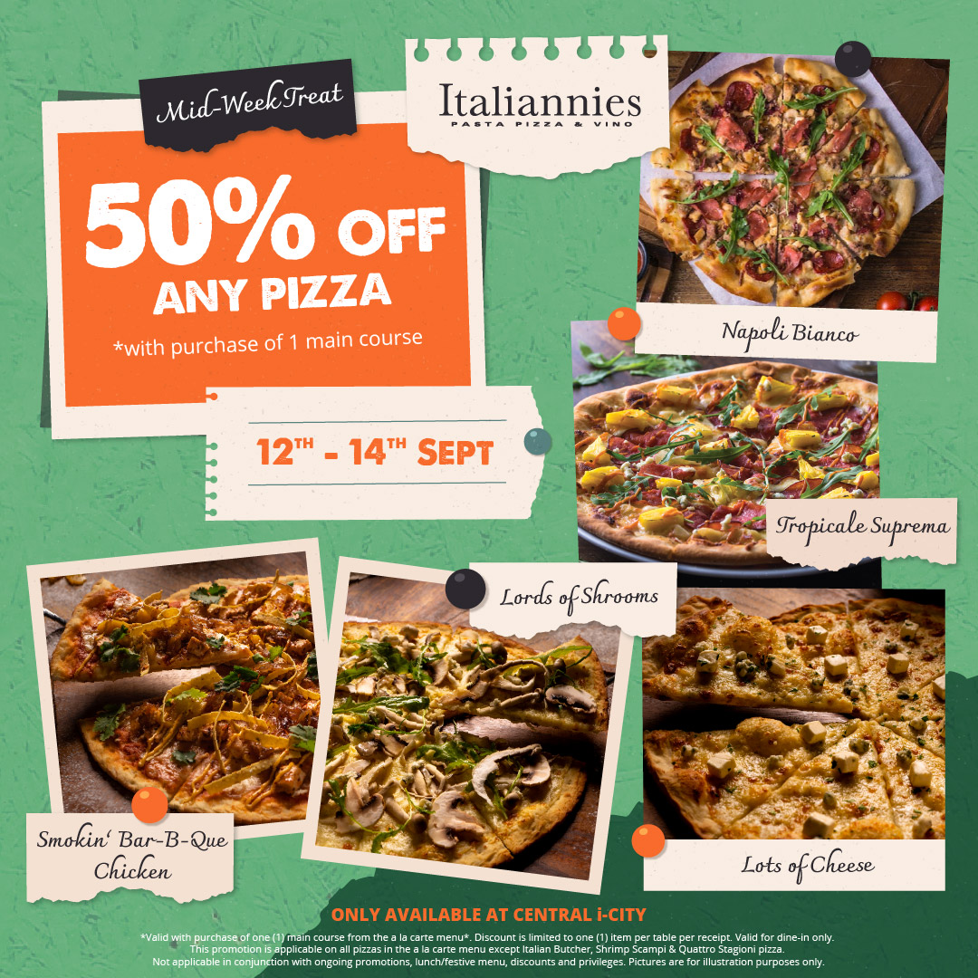 50% OFF Any Pizza