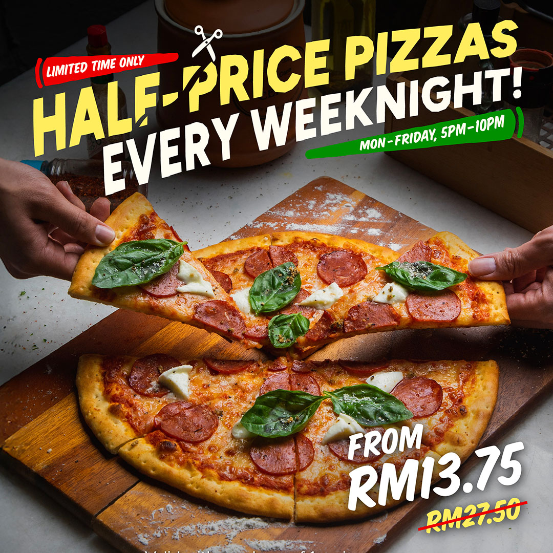 Half-Price Pizzas Every Weeknight