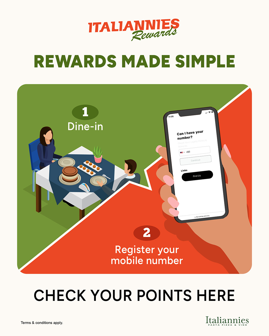 Join Italiannies Rewards and start earning rewards today!